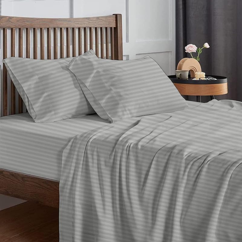 Rajlinen Rv Bunk Bed Sheets 30X80 – 100% Cotton RV Sheet Set, 4-Piece Fitted Sheets for Camper, Motorhome, Travel Trailer, Cot or Kids Bunk Beds, Deep Pocket, Fits Up to 8 Mattress, Light Grey Stripe - Image 1